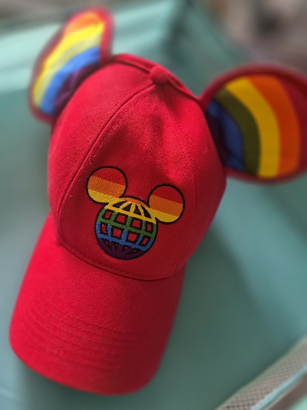 Disney Red Baseball Cap with Multicolor Inner Pattern